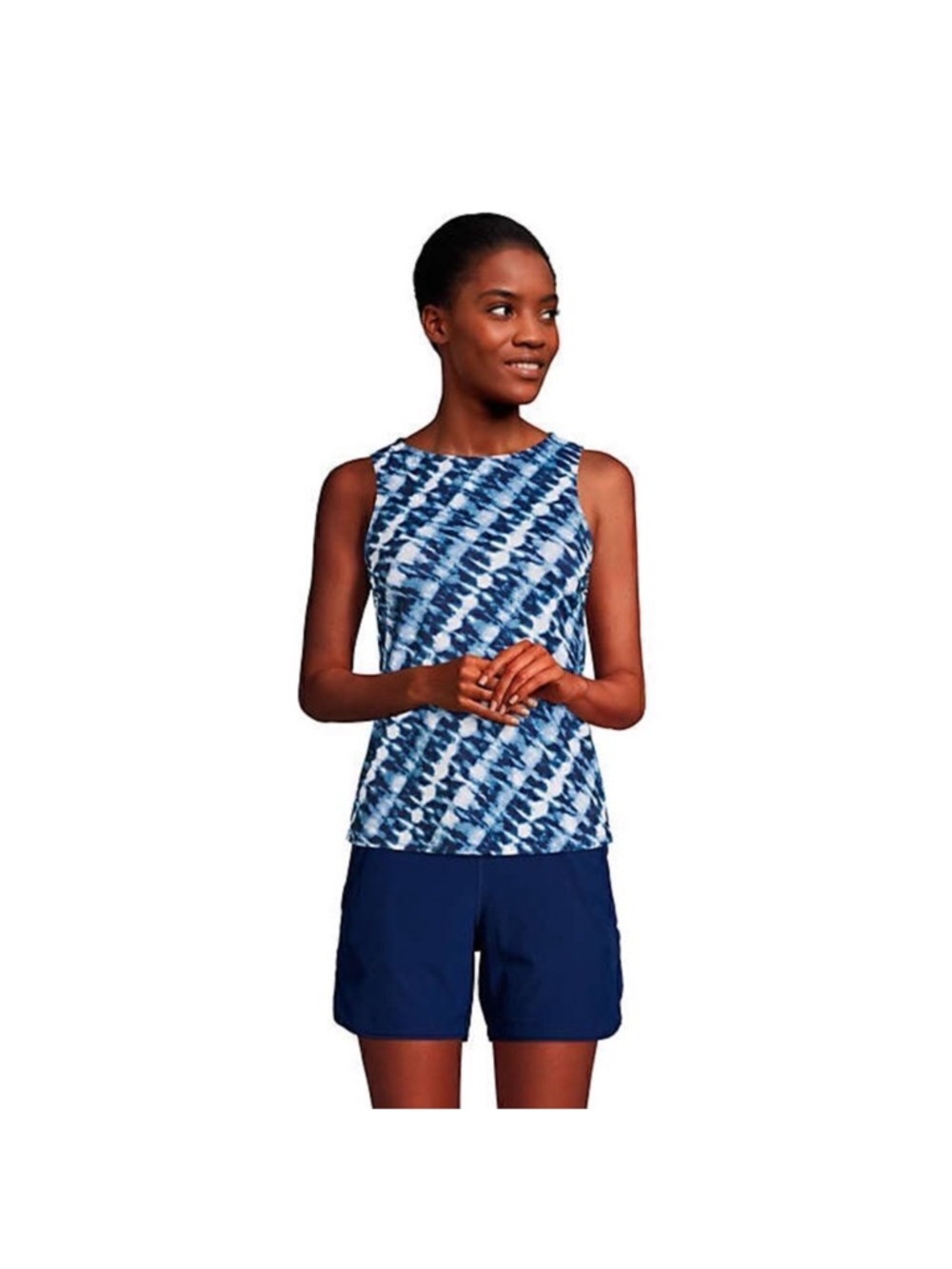 💙💙NWT Lands' End Blue & White Tie-Dye High Neck Tankini Top Size 8💙💙